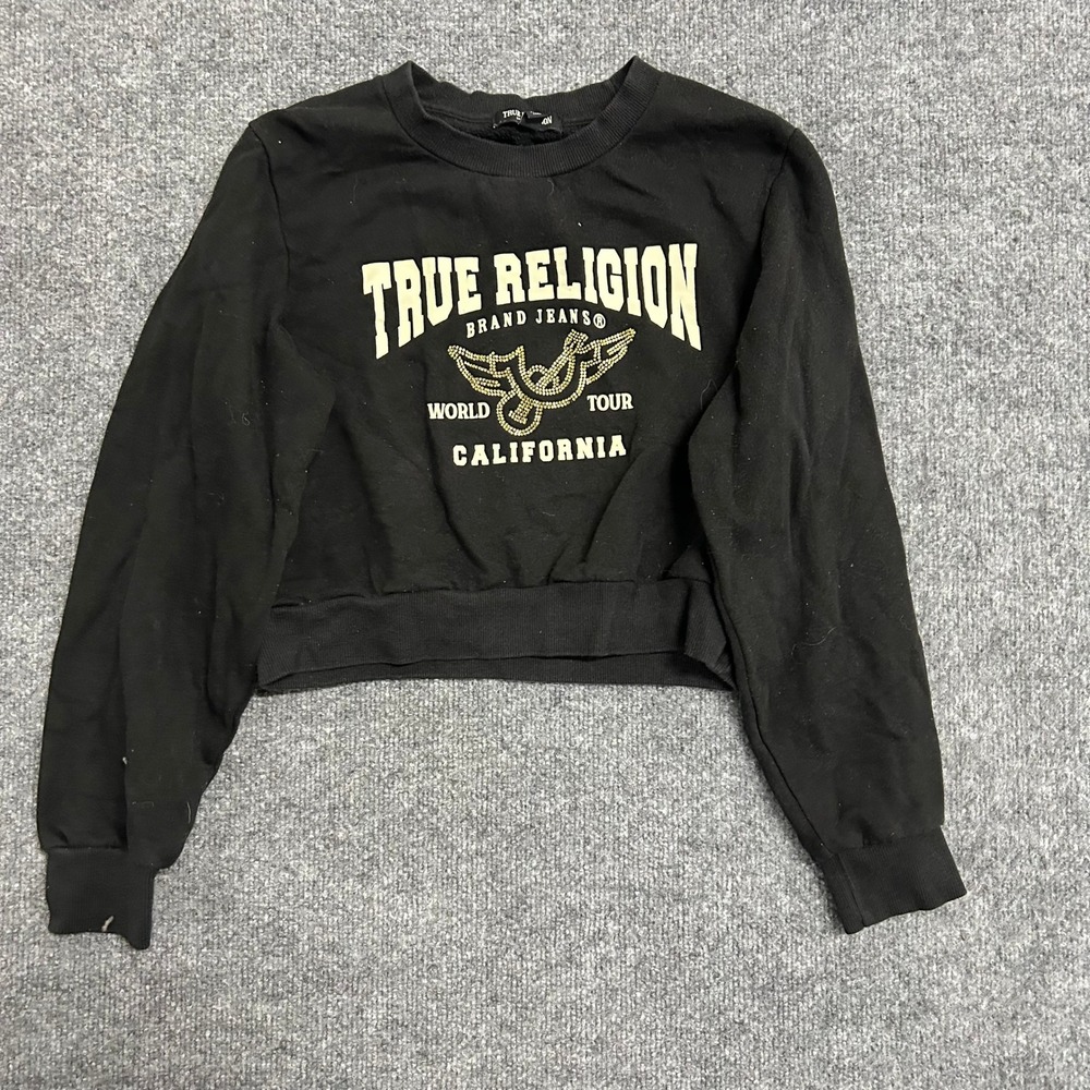 True Religion Sweatshirt Womens Size S  Cropped Graphic Pullover Long Sleeve
